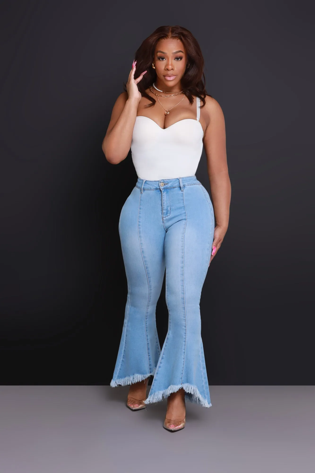 Deep Wisdom High Rise Fringe Jeans - Light Wash
