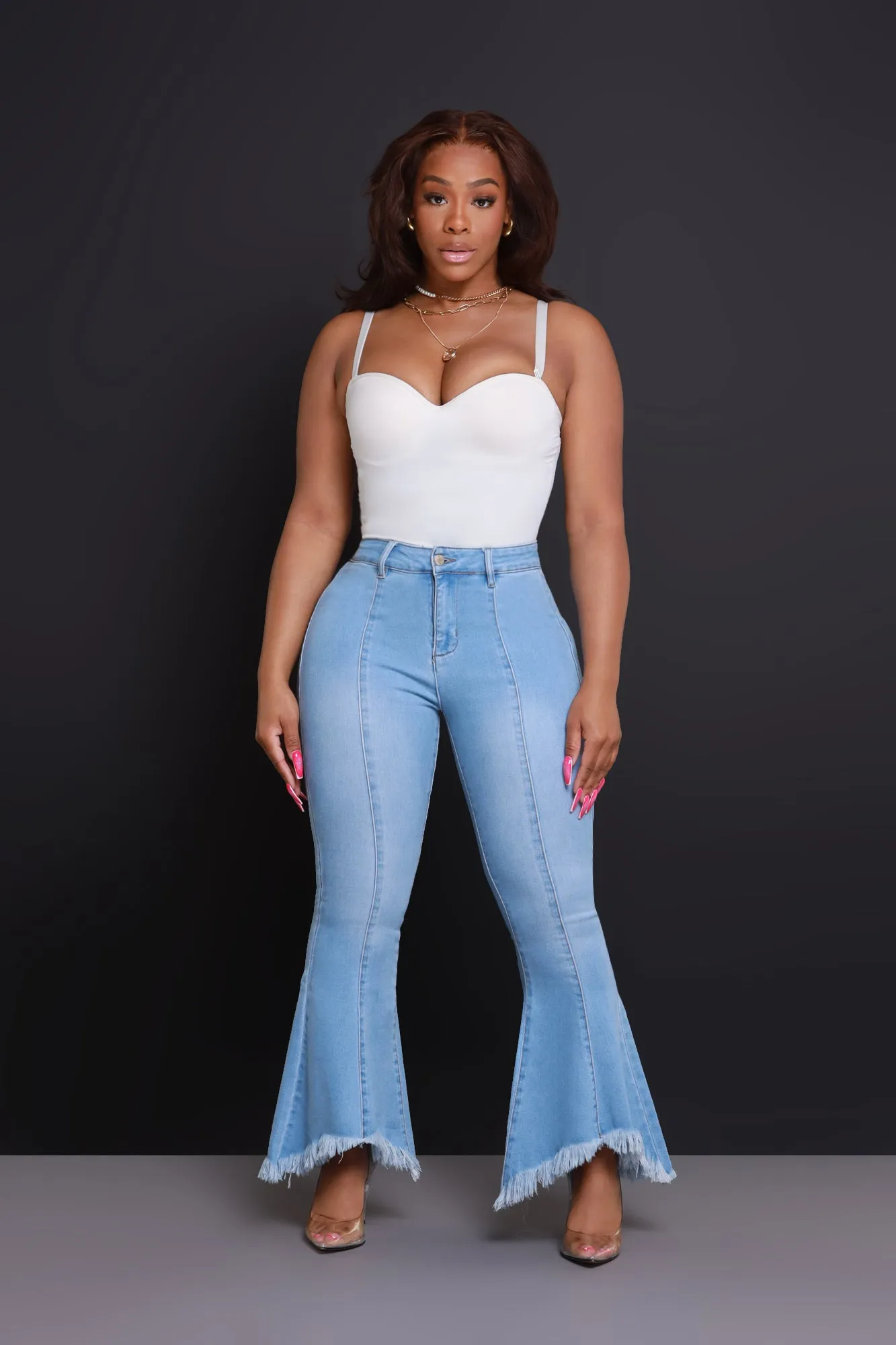 Deep Wisdom High Rise Fringe Jeans - Light Wash