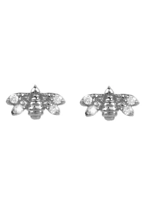 Diamond Mini Bee Earrings Silver