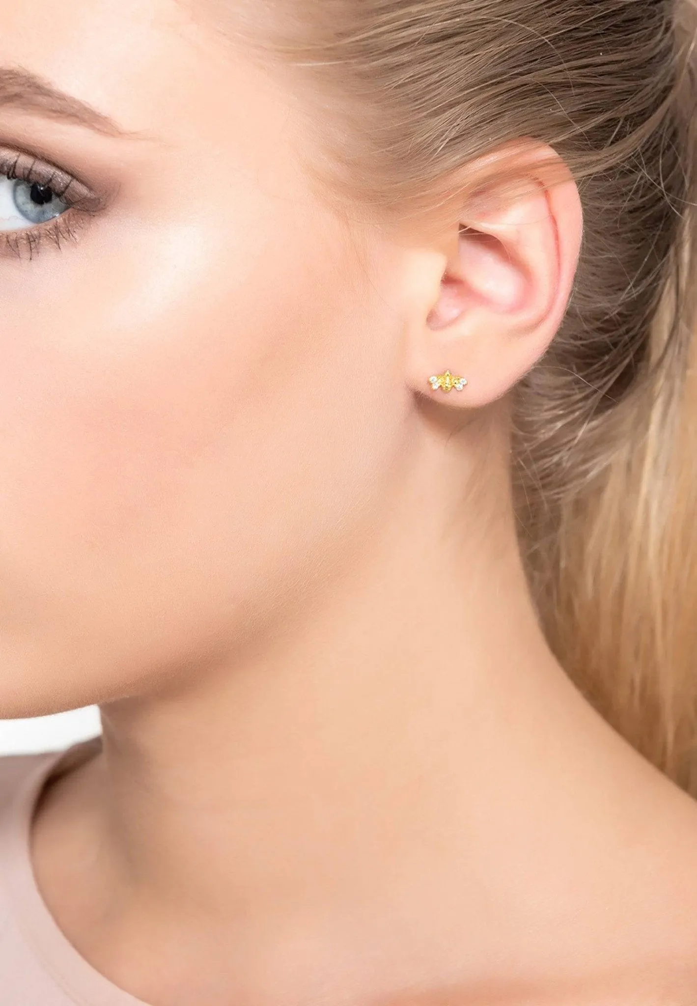 Diamond Mini Bee Earrings Silver