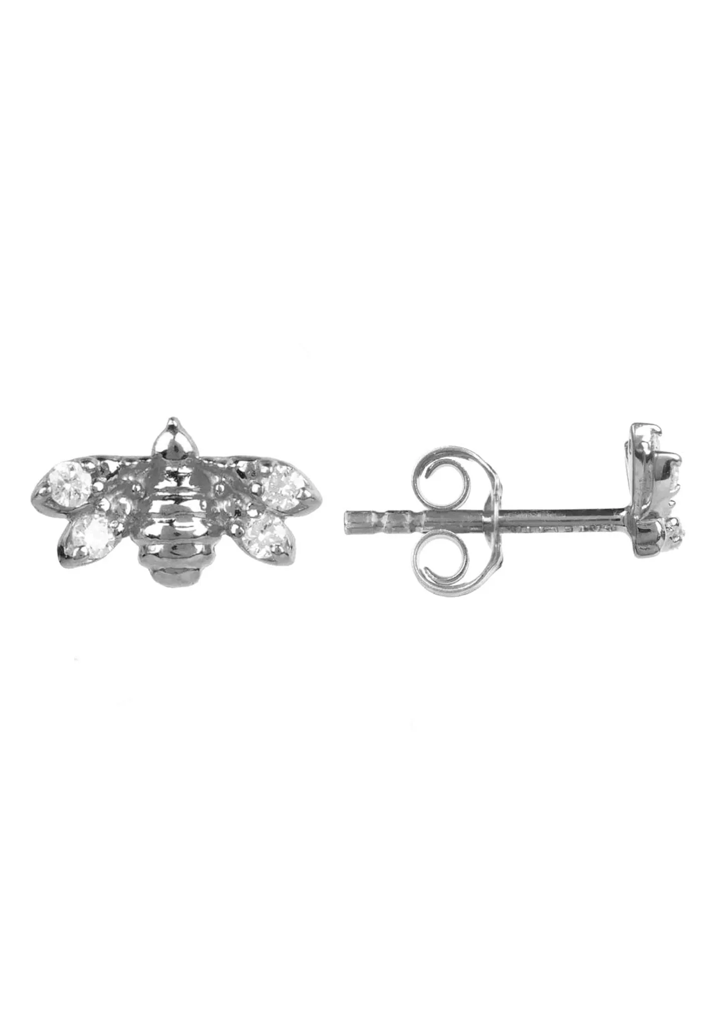 Diamond Mini Bee Earrings Silver