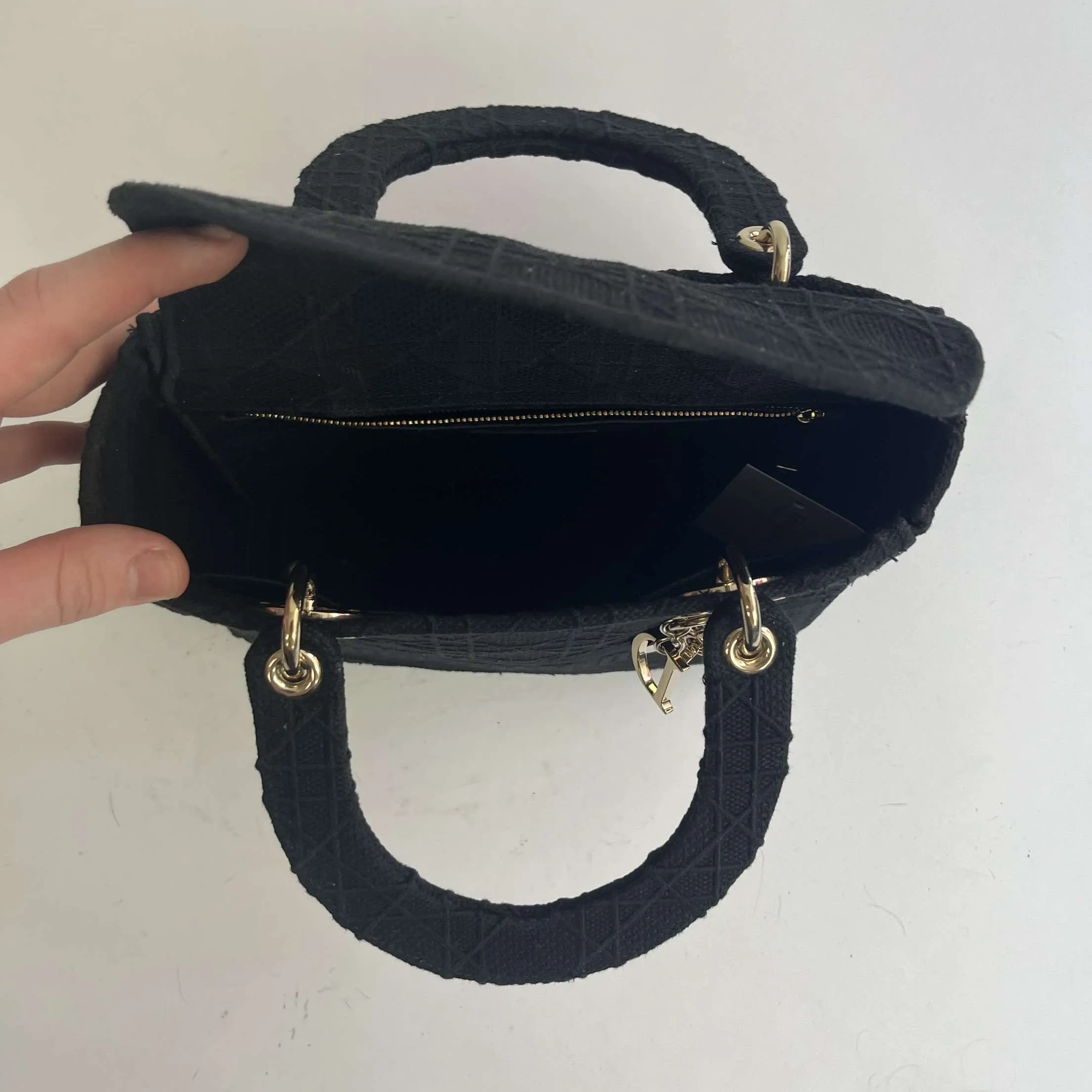 Dior £4200 Black Canvas Lady D-Lite Medium Bag & Two Straps