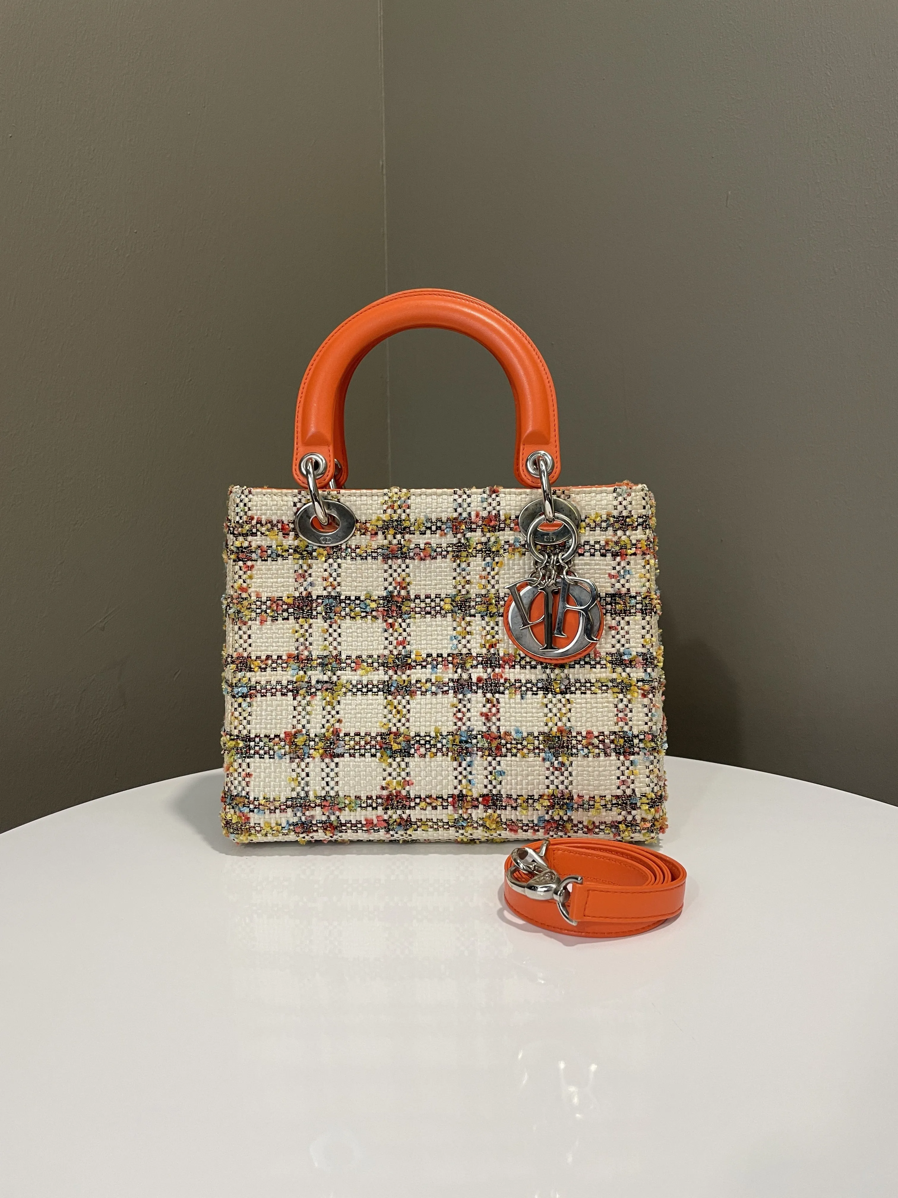Dior Classic Lady Dior Orange / Cream Tweed