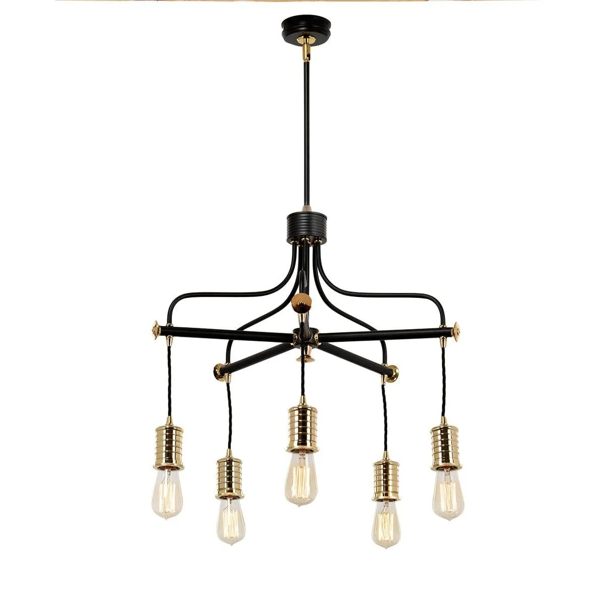 Douille 5 Light Black & Polished Brass Chandelier - Elstead