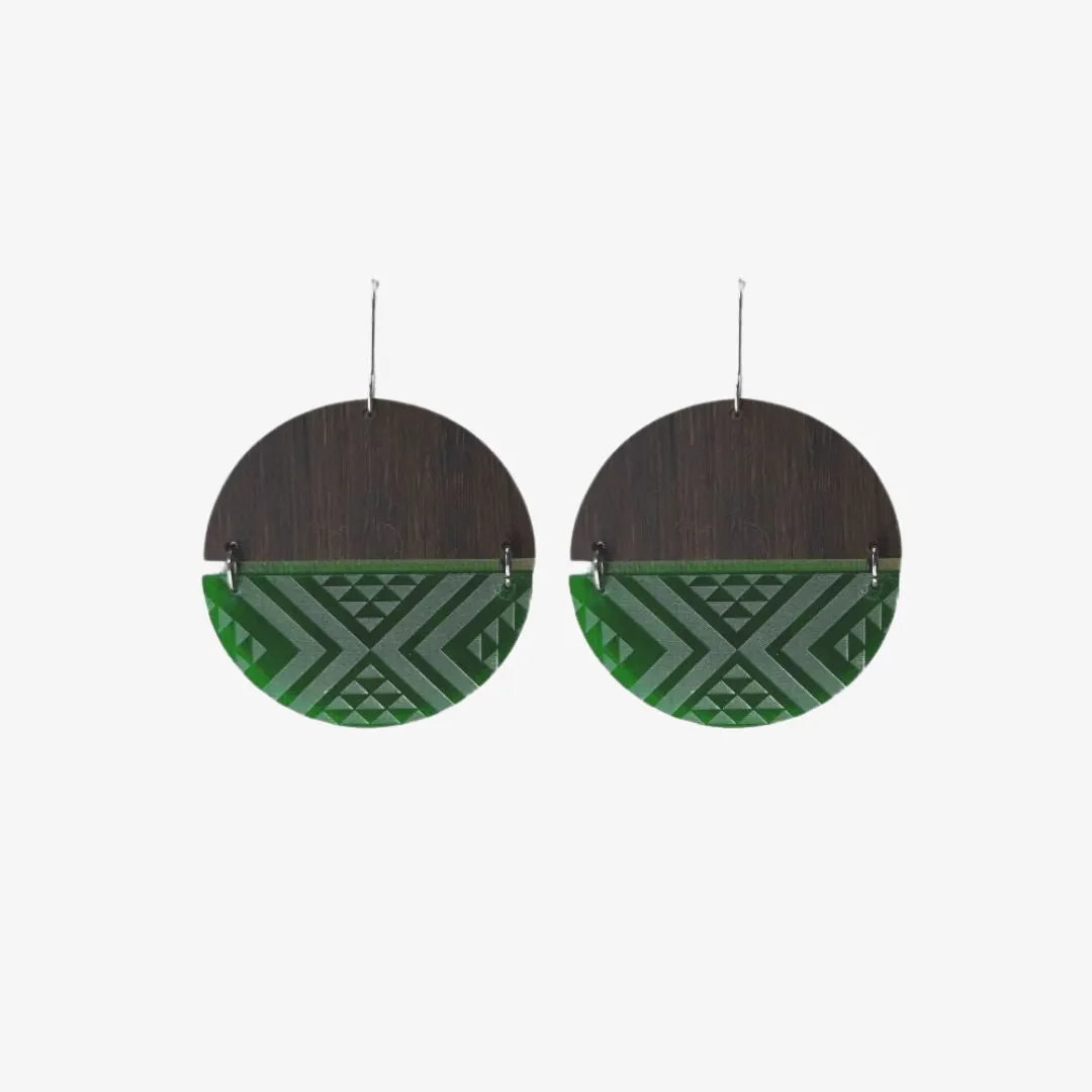 Earrings - Split Tāniko I - Green