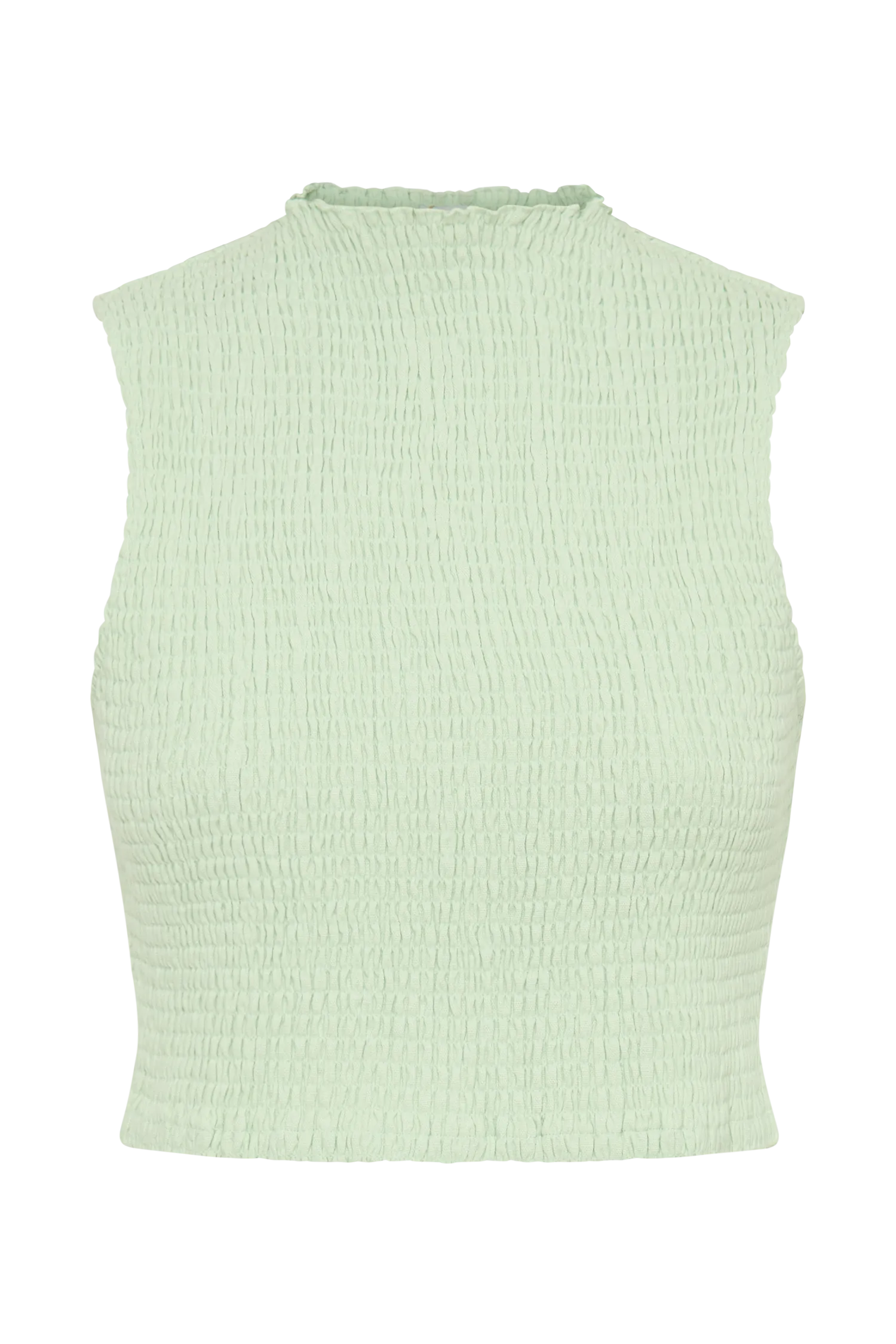 Emanuelle Sleeveless Linen Shirring Top - Mint
