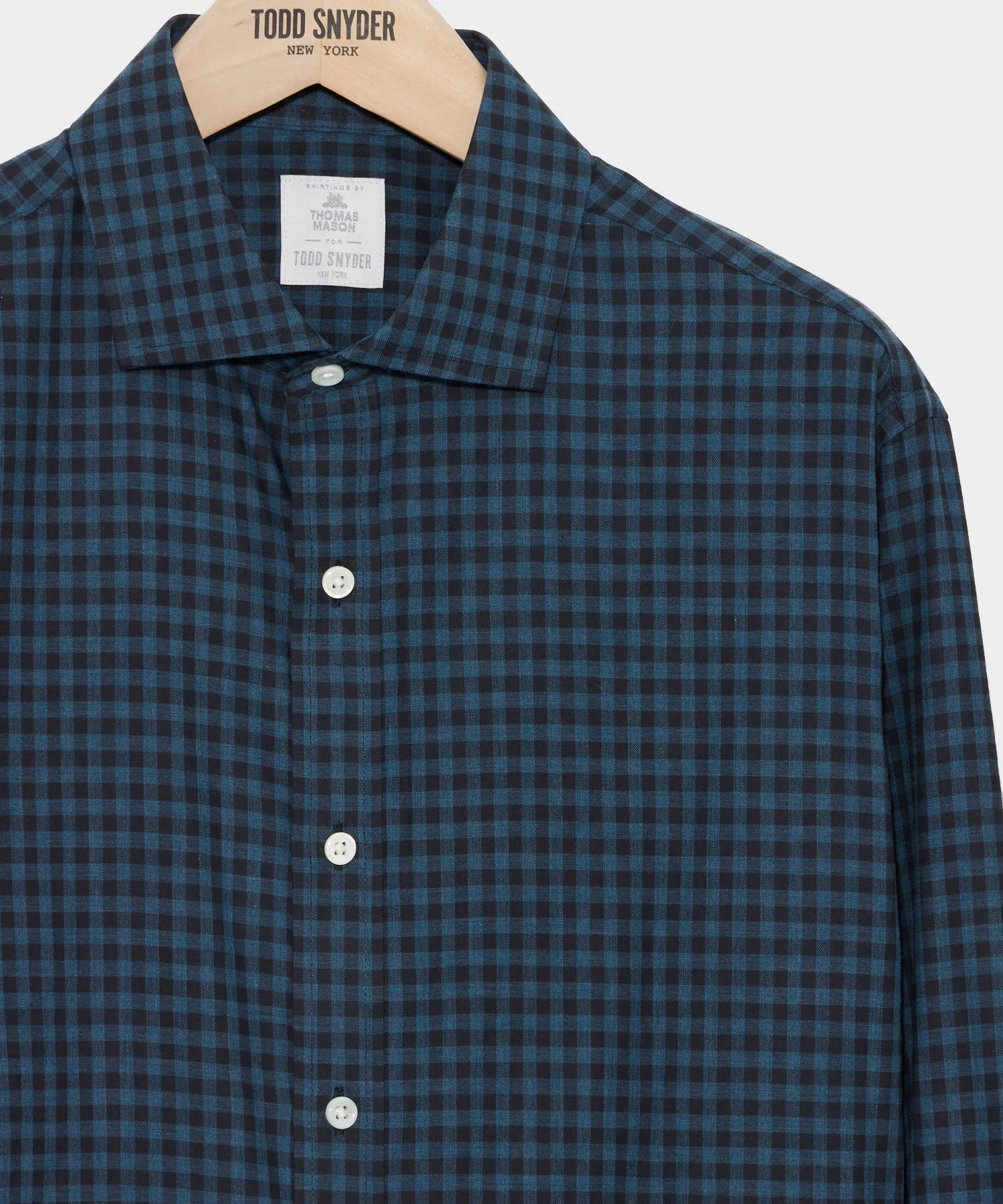 Flannel Spread Collar Dress Shirt in Navy Gingham