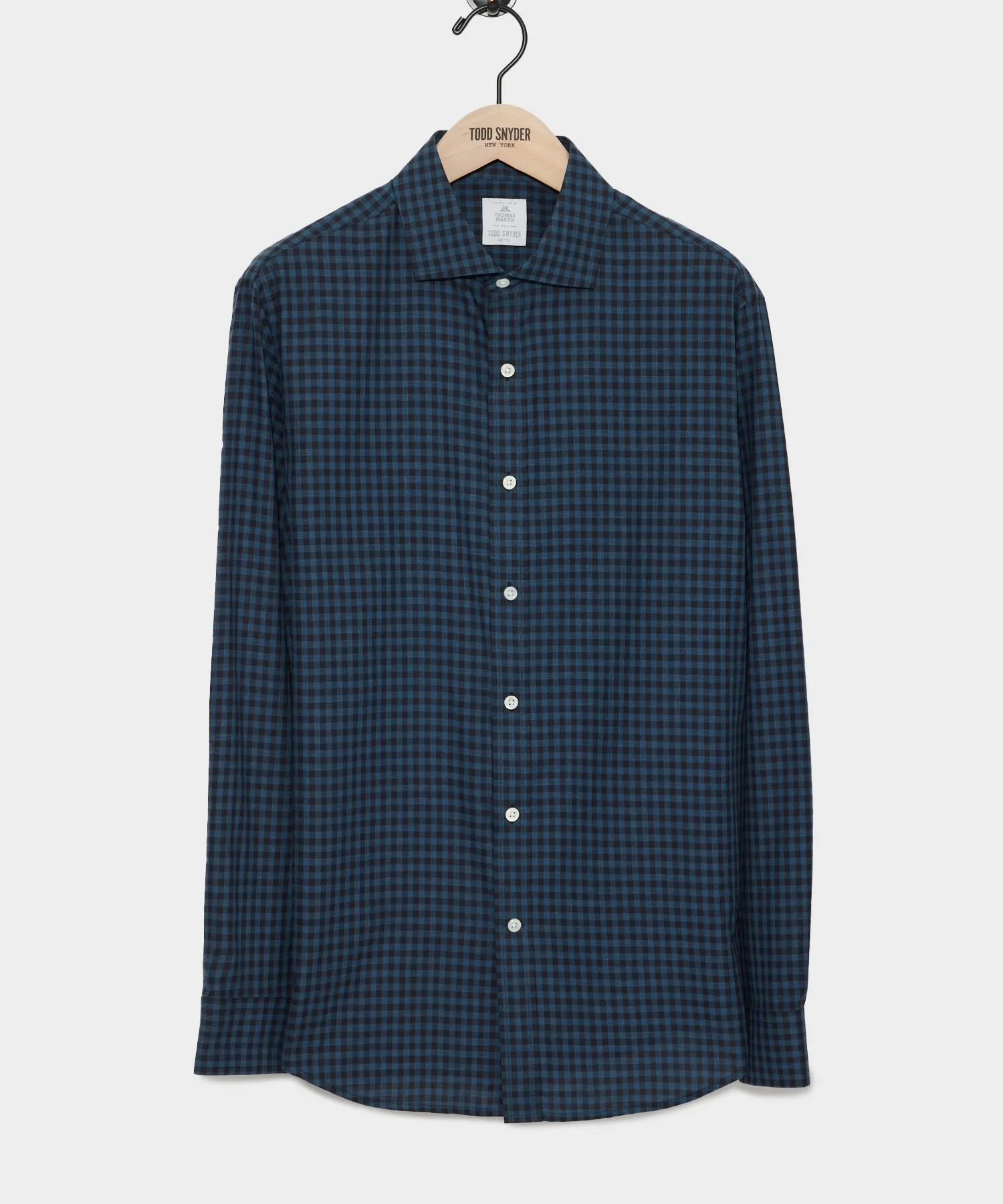 Flannel Spread Collar Dress Shirt in Navy Gingham