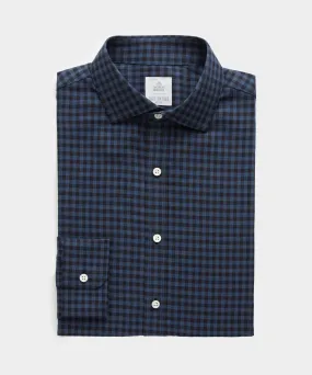 Flannel Spread Collar Dress Shirt in Navy Gingham