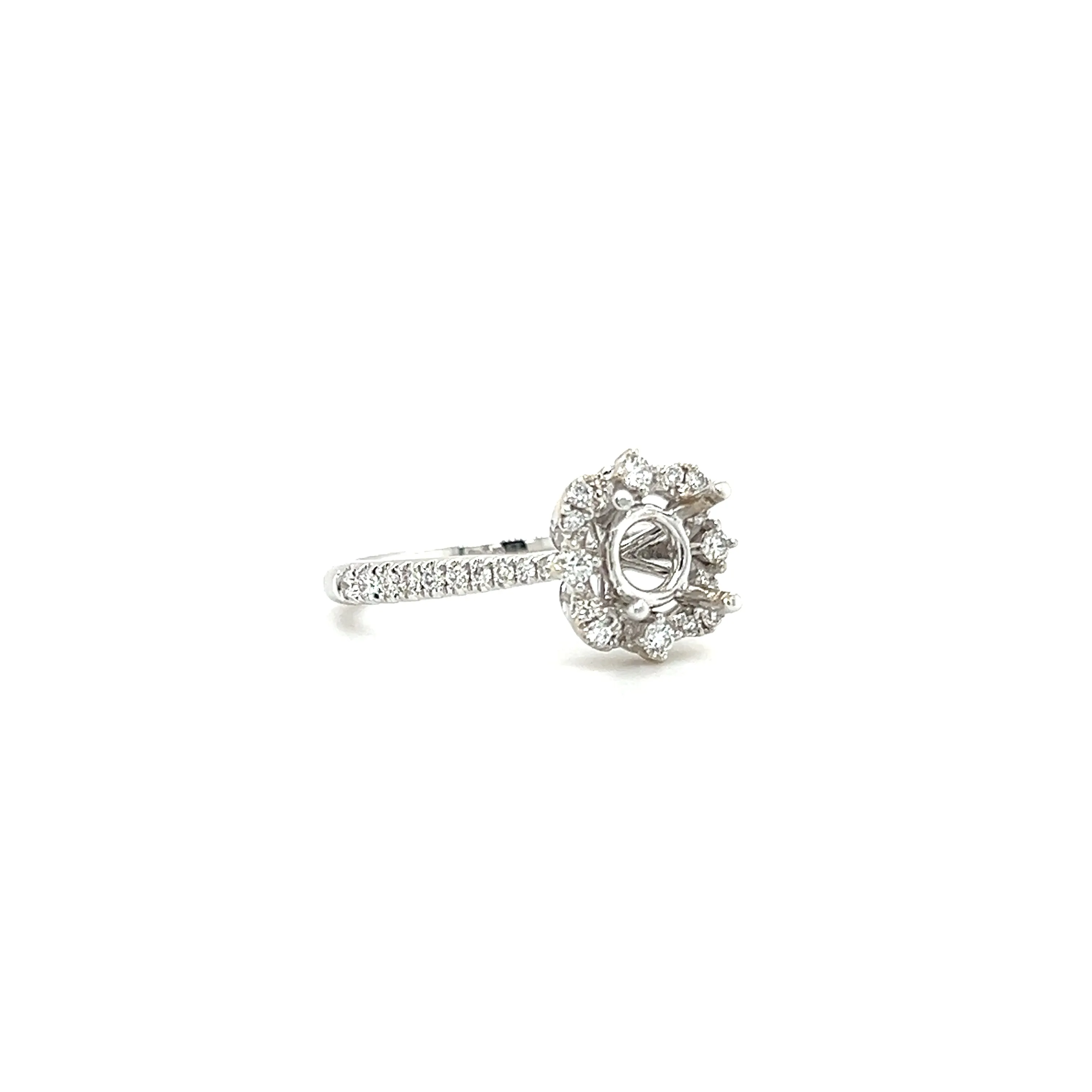 Floral Halo Ring Setting with 0.35ctw of Diamonds in 18K White Gold