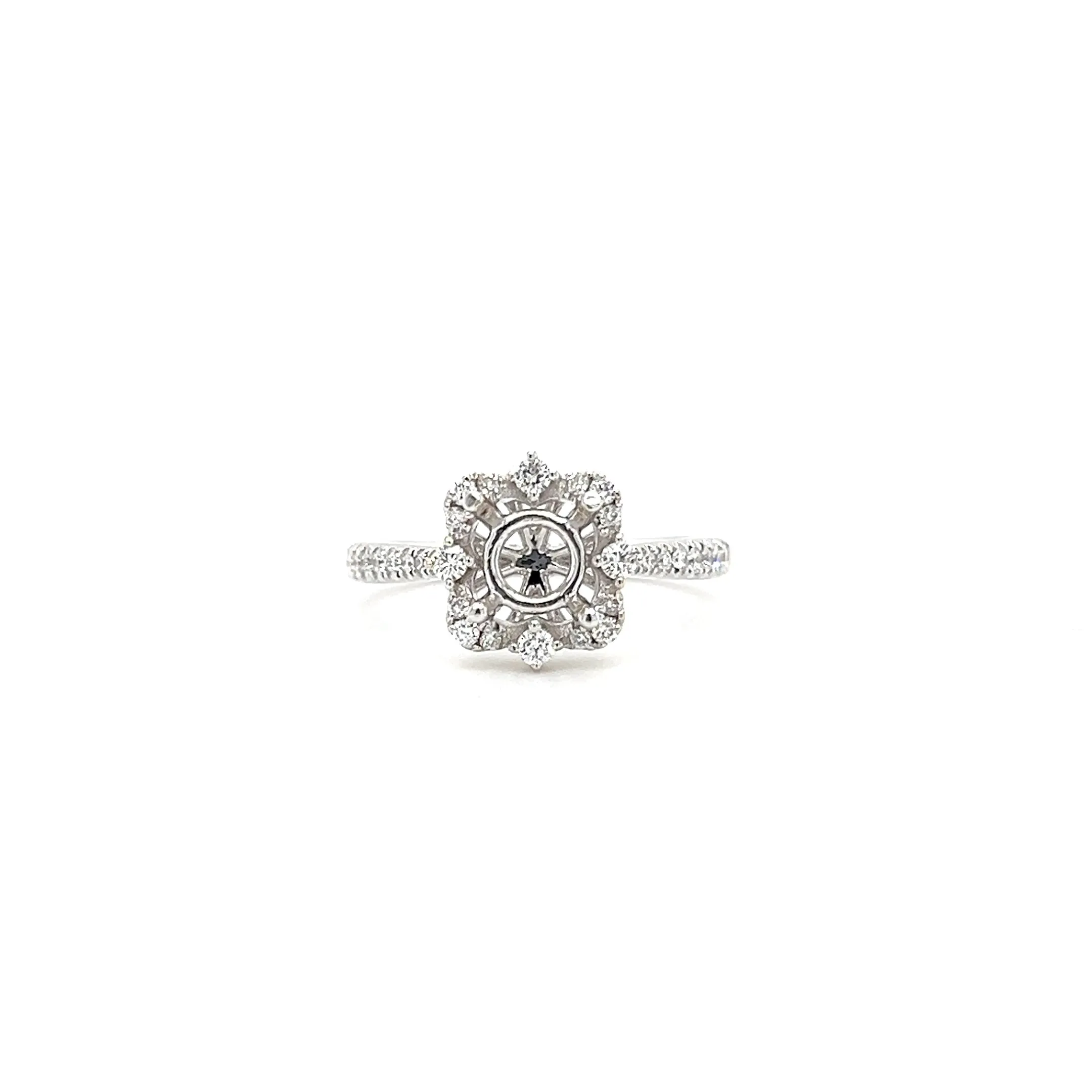 Floral Halo Ring Setting with 0.35ctw of Diamonds in 18K White Gold