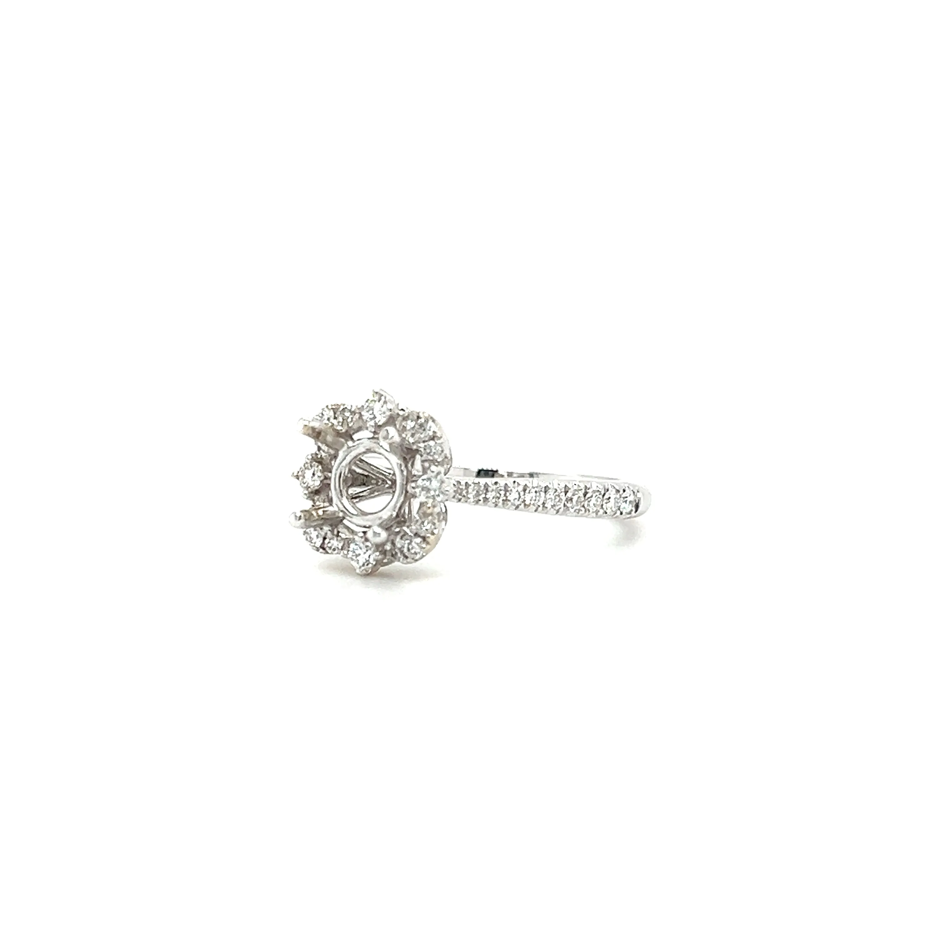 Floral Halo Ring Setting with 0.35ctw of Diamonds in 18K White Gold