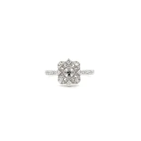 Floral Halo Ring Setting with 0.35ctw of Diamonds in 18K White Gold