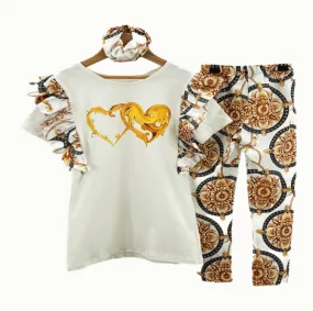 Girls Paisley Legings Set - Beige