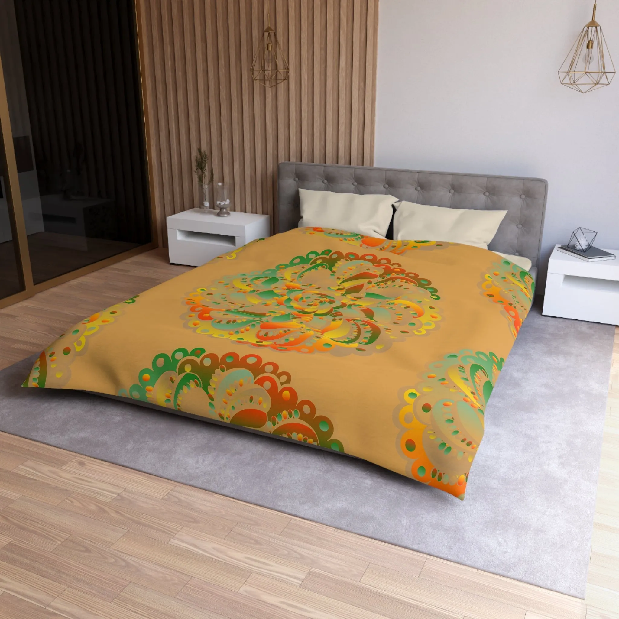 Handmade Mandala Art Microfiber Duvet Cover - Dune Background