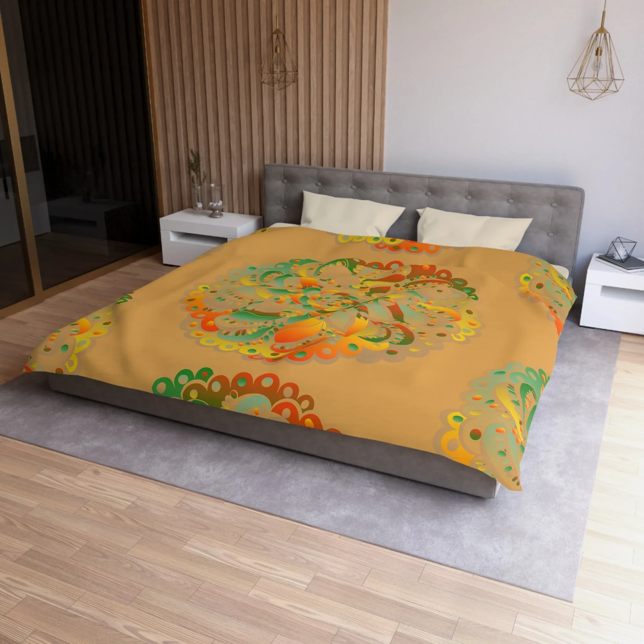 Handmade Mandala Art Microfiber Duvet Cover - Dune Background