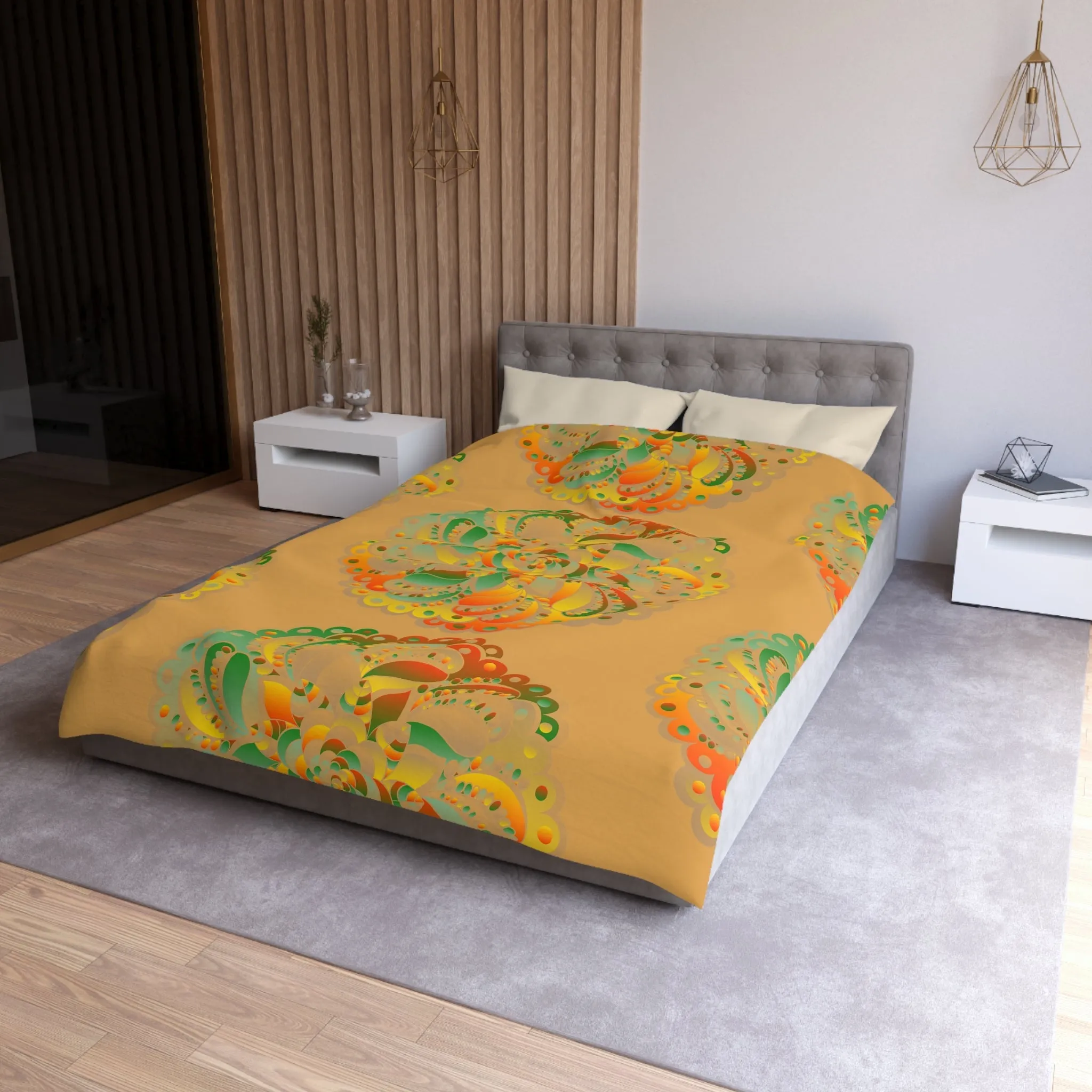 Handmade Mandala Art Microfiber Duvet Cover - Dune Background