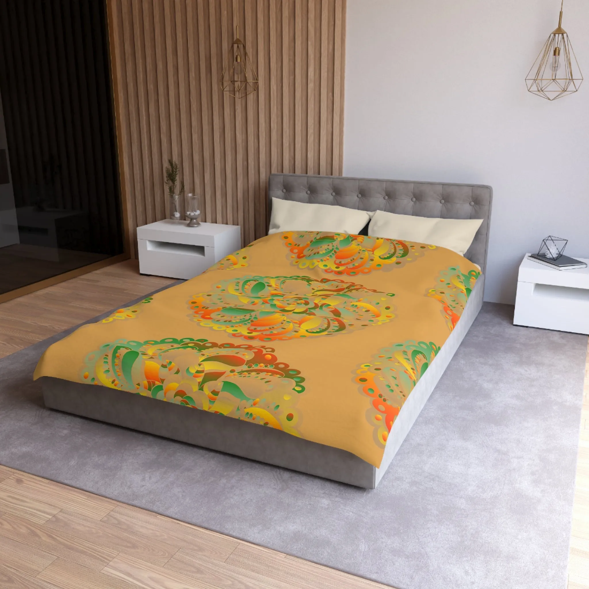 Handmade Mandala Art Microfiber Duvet Cover - Dune Background