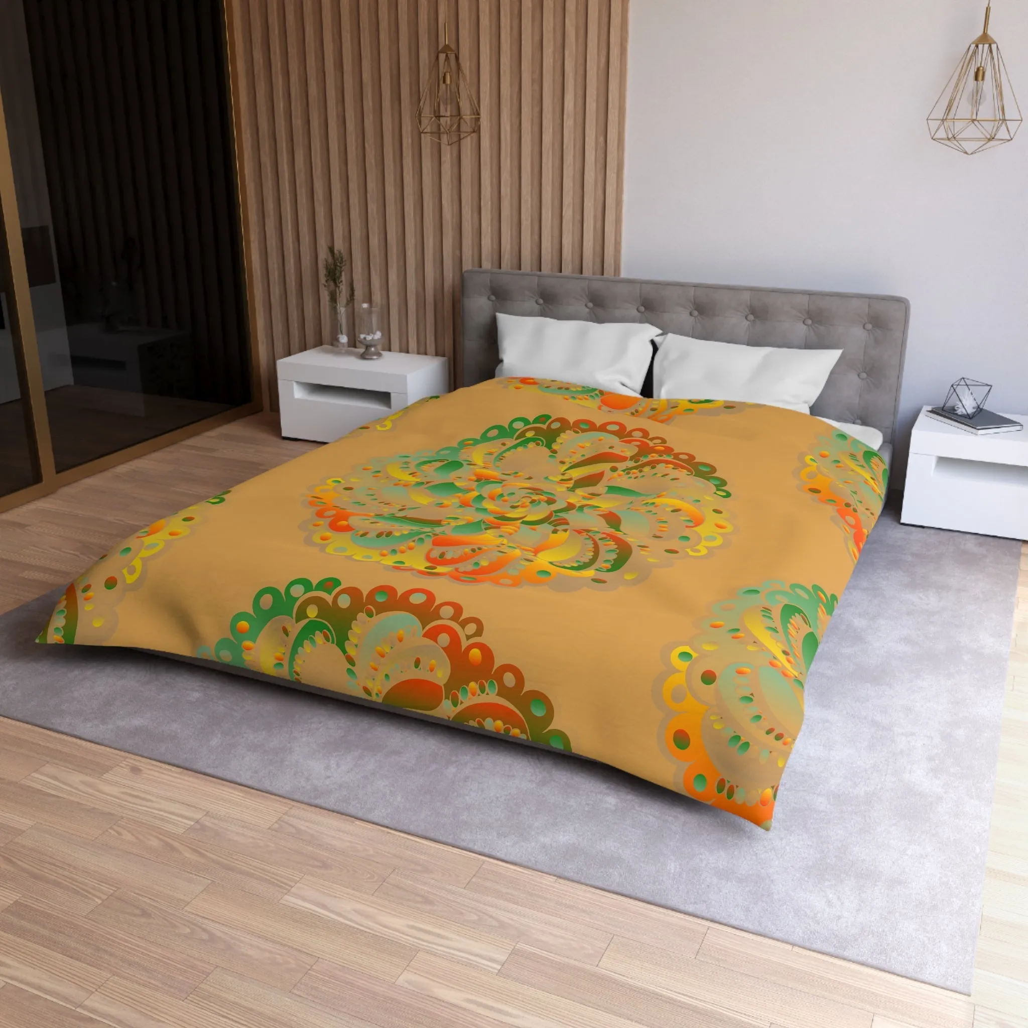Handmade Mandala Art Microfiber Duvet Cover - Dune Background