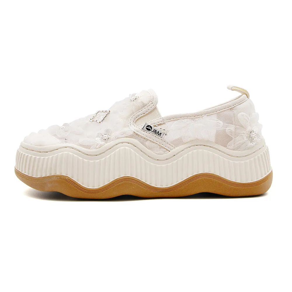 JOY&MARIO Women’s Slip-On Mesh Platform in Beige-87890W