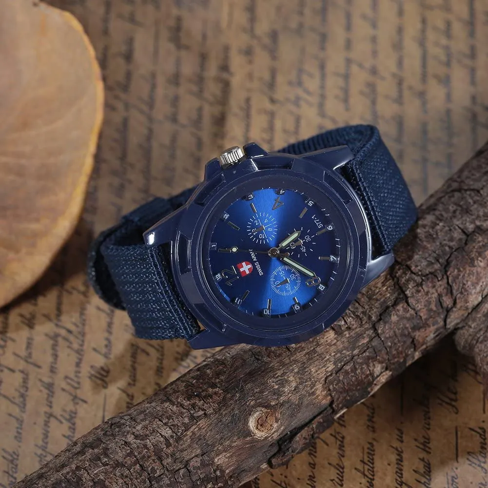 Men Military Wrist Watch, Electronic Analog Sport Fashion Casual Nylon Strap Wristwatch(Blue) Watch Men Mens Watch Cheap One