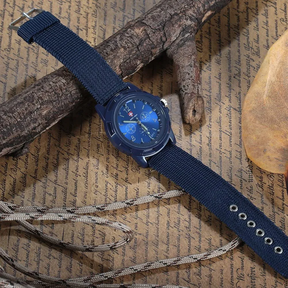 Men Military Wrist Watch, Electronic Analog Sport Fashion Casual Nylon Strap Wristwatch(Blue) Watch Men Mens Watch Cheap One