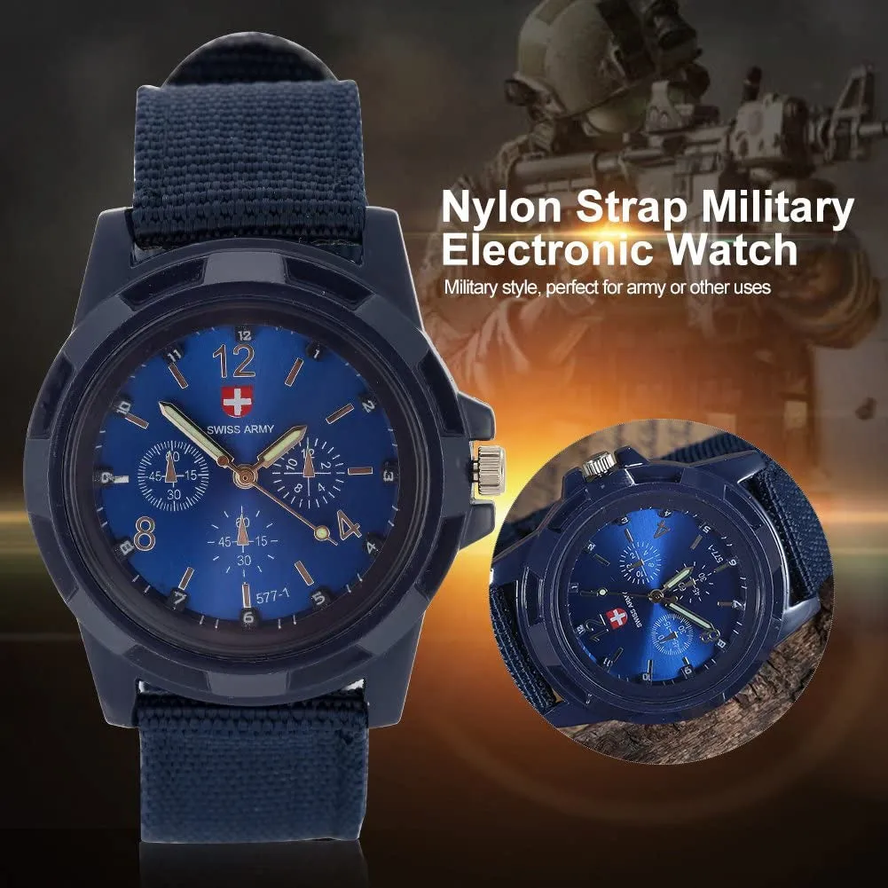 Men Military Wrist Watch, Electronic Analog Sport Fashion Casual Nylon Strap Wristwatch(Blue) Watch Men Mens Watch Cheap One