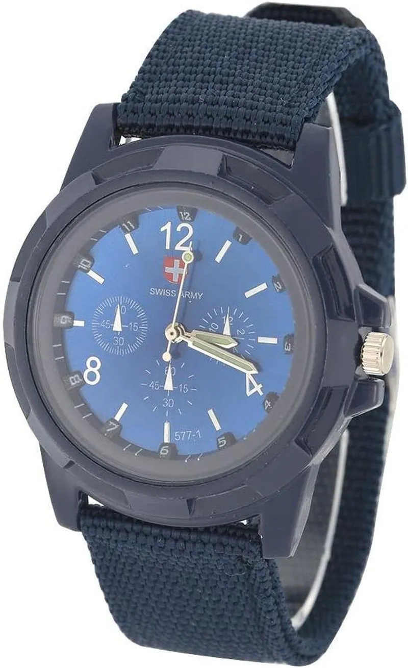 Men Military Wrist Watch, Electronic Analog Sport Fashion Casual Nylon Strap Wristwatch(Blue) Watch Men Mens Watch Cheap One