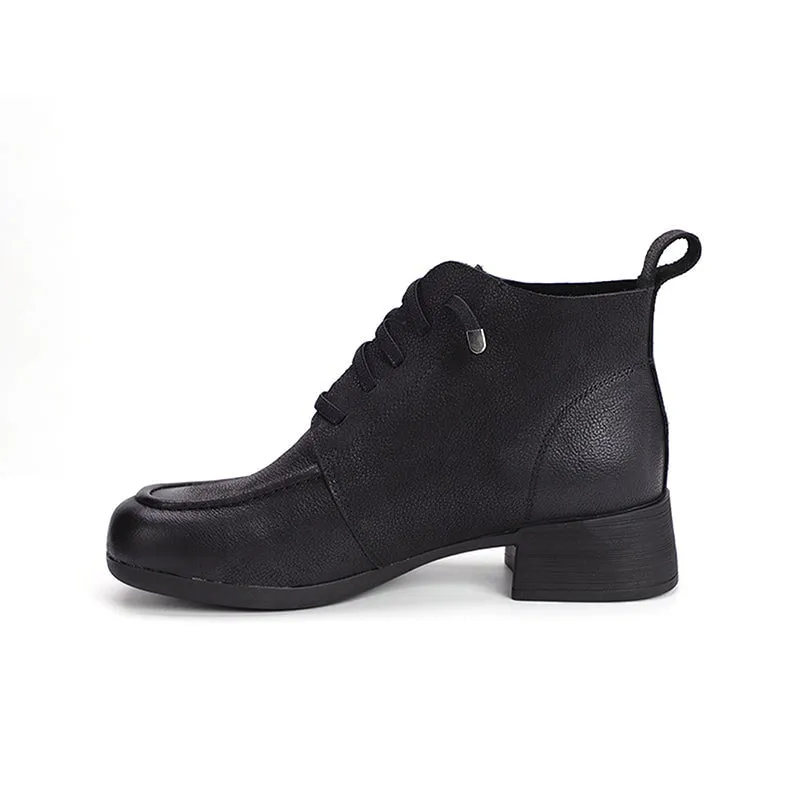 Mori Girl Short Shoes For Women Leather Handmade Ankle Boots Autumn Black/Khaki/Coffee