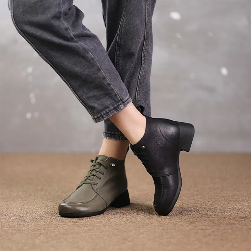 Mori Girl Short Shoes For Women Leather Handmade Ankle Boots Autumn Black/Khaki/Coffee