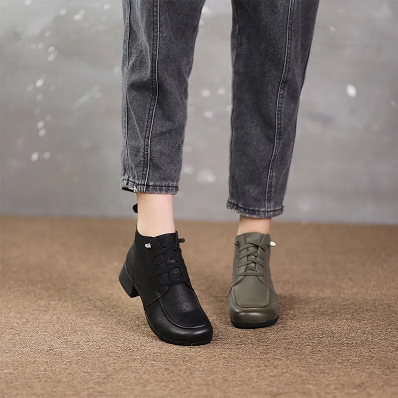 Mori Girl Short Shoes For Women Leather Handmade Ankle Boots Autumn Black/Khaki/Coffee