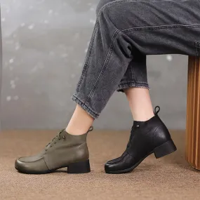 Mori Girl Short Shoes For Women Leather Handmade Ankle Boots Autumn Black/Khaki/Coffee