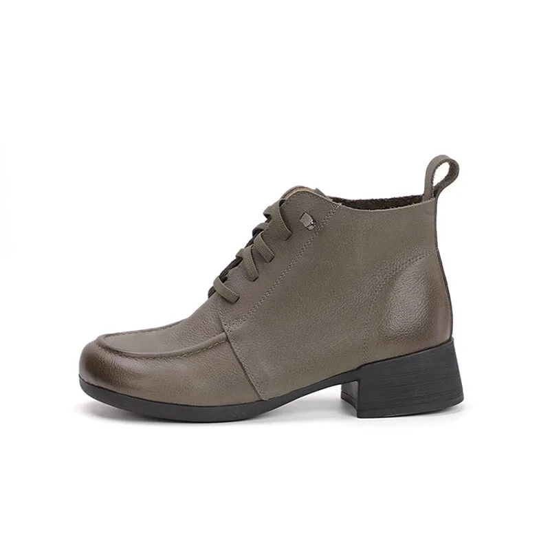 Mori Girl Short Shoes For Women Leather Handmade Ankle Boots Autumn Black/Khaki/Coffee