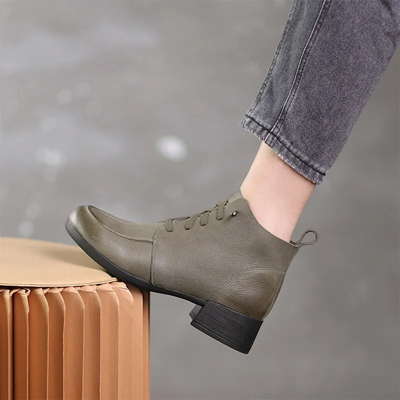 Mori Girl Short Shoes For Women Leather Handmade Ankle Boots Autumn Black/Khaki/Coffee