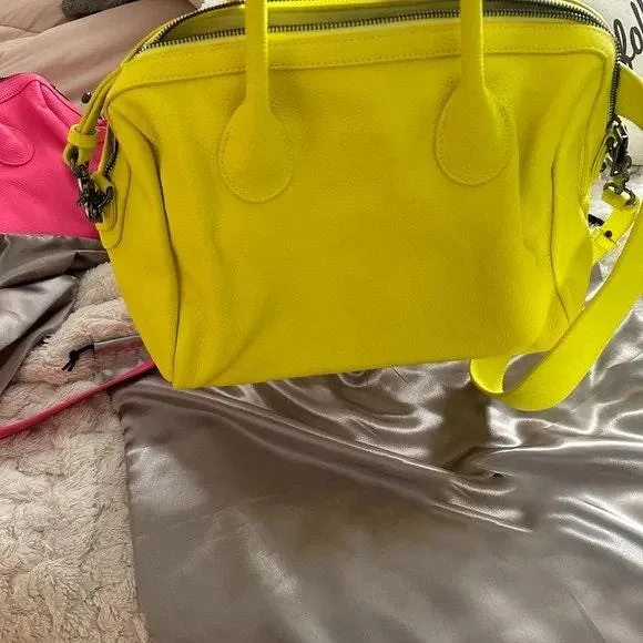 Neon Yellow Italy Grain Leather Boston Bag, Leather Shoulder Bag Yellow, Black, Lady Fashion Crossbody Bag, Minimalist Designer Bag