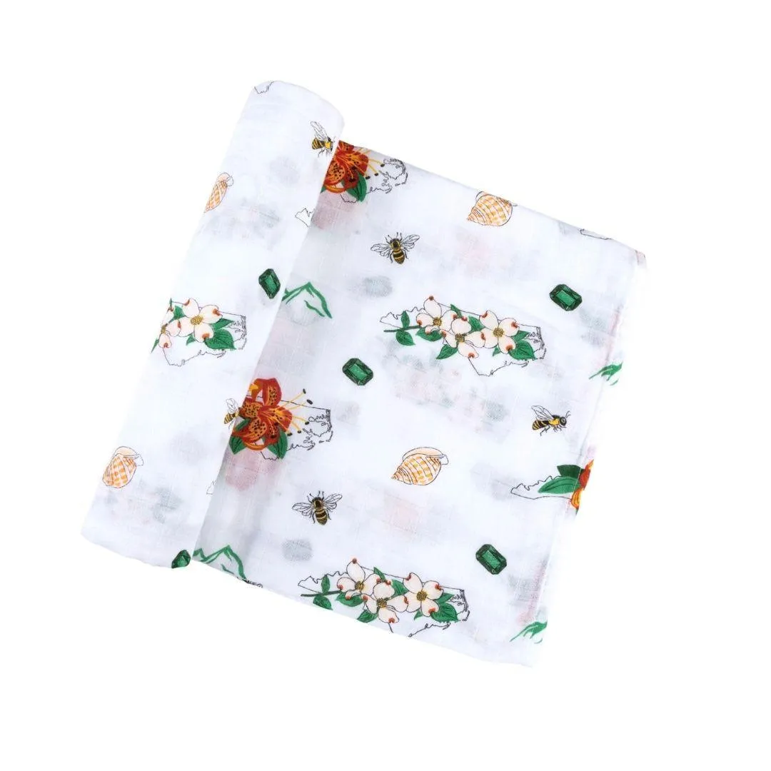 North Carolina Baby Muslin Swaddle Receiving Blanket (floral)