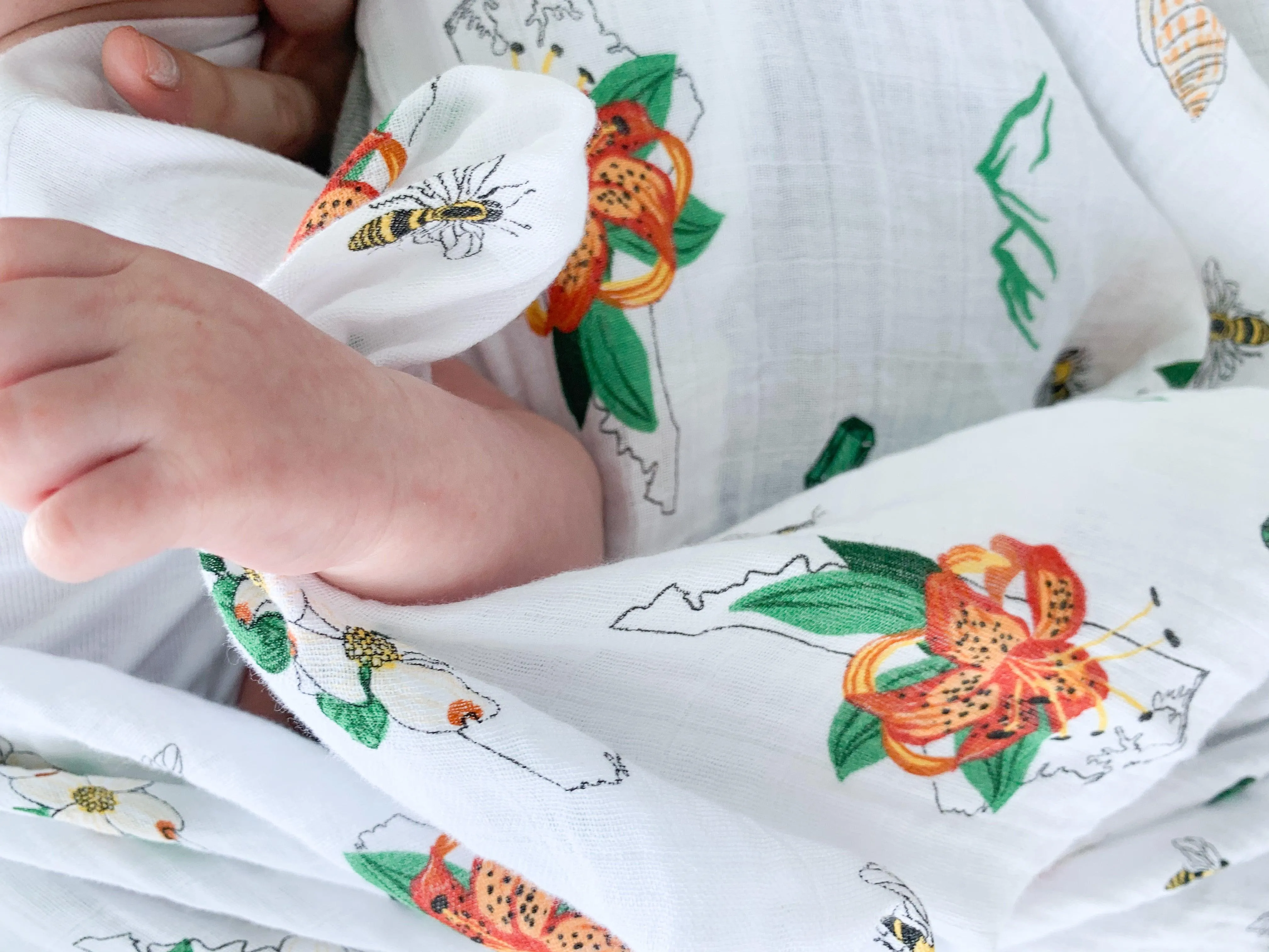 North Carolina Baby Muslin Swaddle Receiving Blanket (floral)
