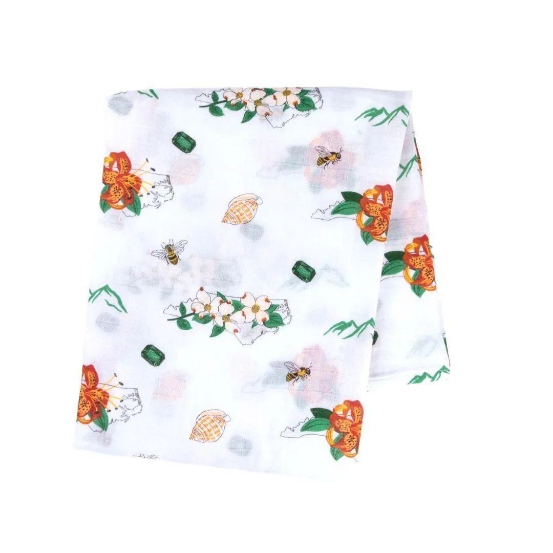 North Carolina Baby Muslin Swaddle Receiving Blanket (floral)