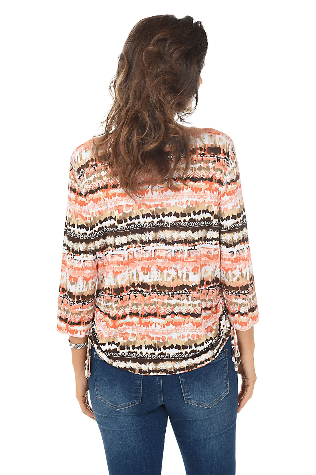 Orange Jazzy Stripe Side Shirred Knit Top