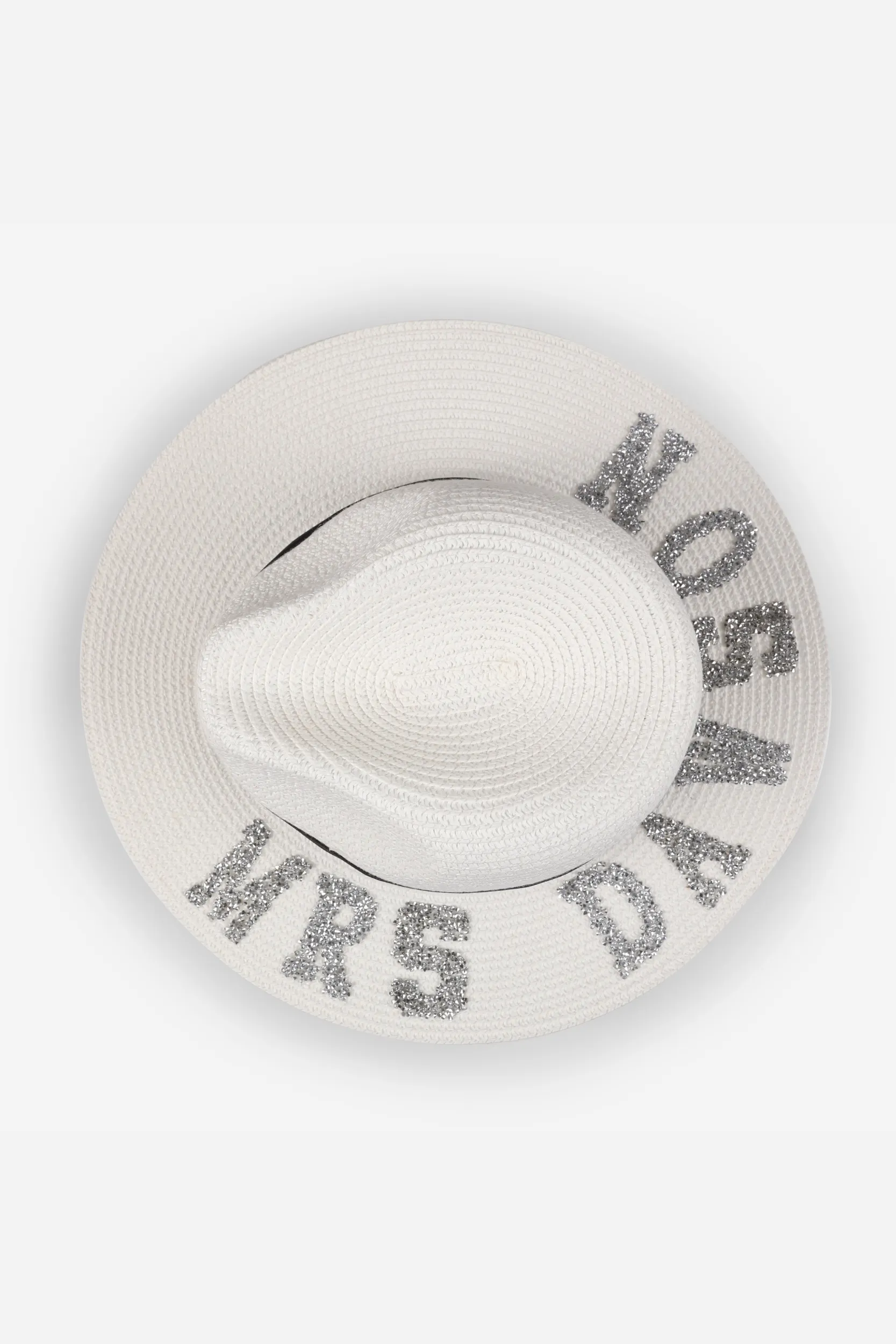 Personalised Bridal Straw Fedora Hat With Letter Embellishment - White