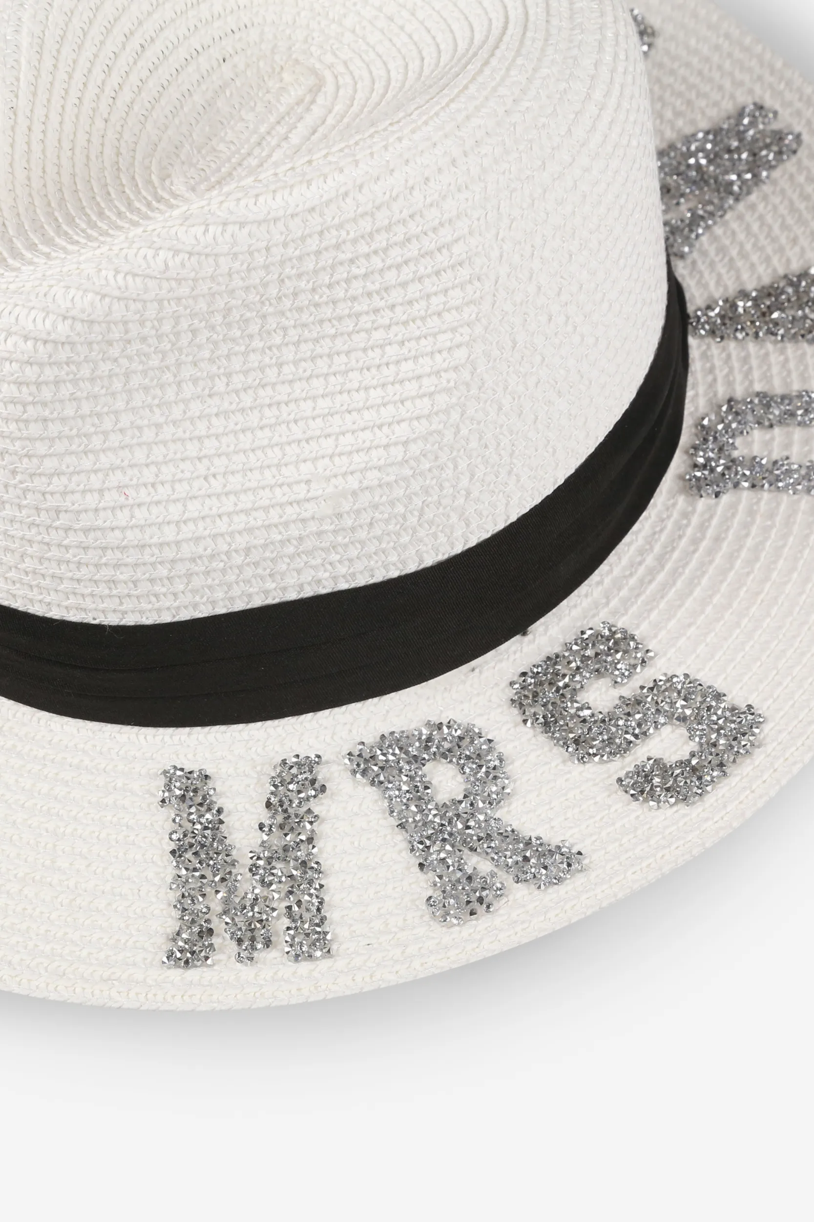 Personalised Bridal Straw Fedora Hat With Letter Embellishment - White