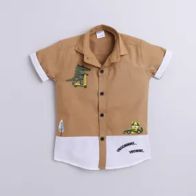 Polka Tots Half Sleeves Animals Printed Shirt - Beige