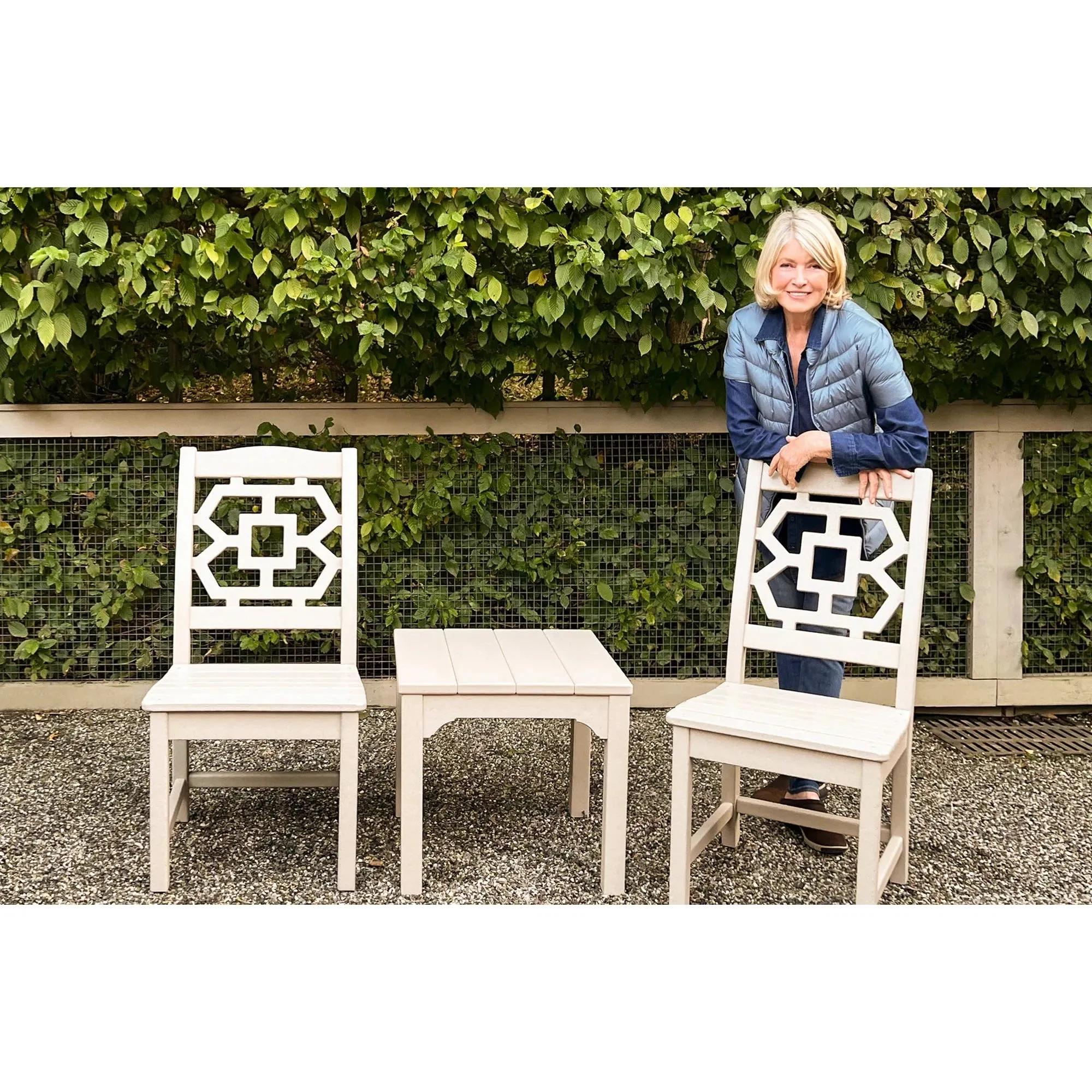 Polywood Chinoiserie Outdoor 4pc Seating Set with Sofa in Sand & Dune Cushions