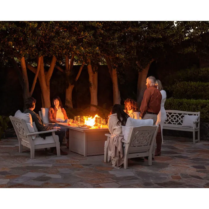 Polywood Chinoiserie Outdoor 4pc Seating Set with Sofa in Sand & Dune Cushions