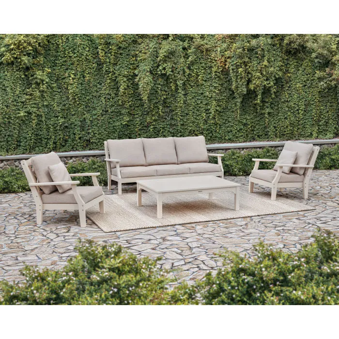 Polywood Chinoiserie Outdoor 4pc Seating Set with Sofa in Sand & Dune Cushions