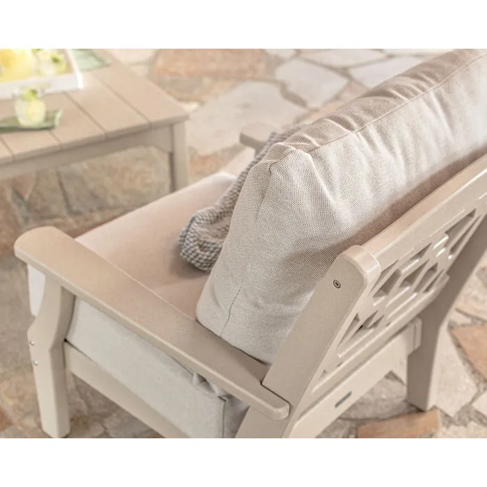 Polywood Chinoiserie Outdoor 4pc Seating Set with Sofa in Sand & Dune Cushions