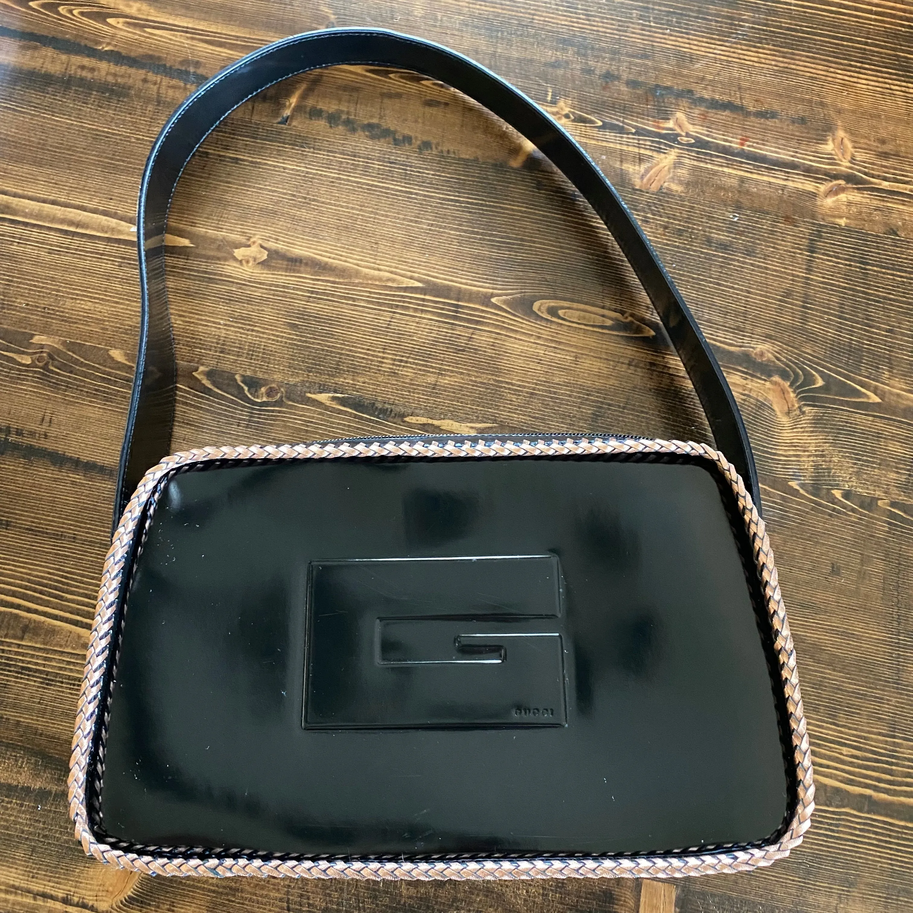 The Raven - Vintage Black Patent Gucci with Rose Gold Shoulder Bag