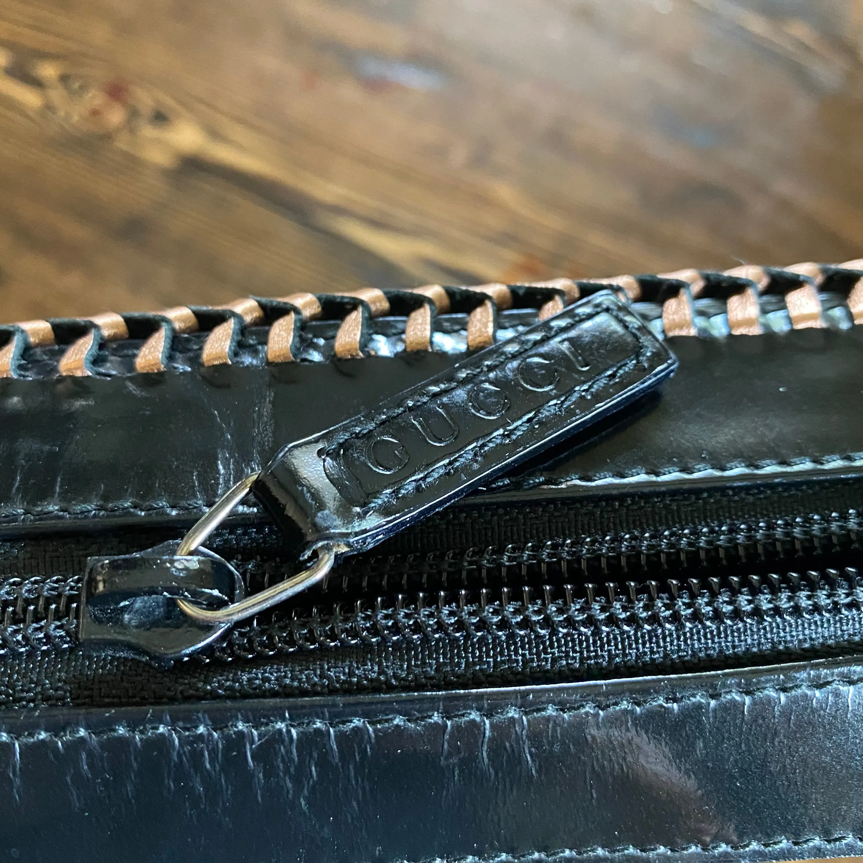 The Raven - Vintage Black Patent Gucci with Rose Gold Shoulder Bag