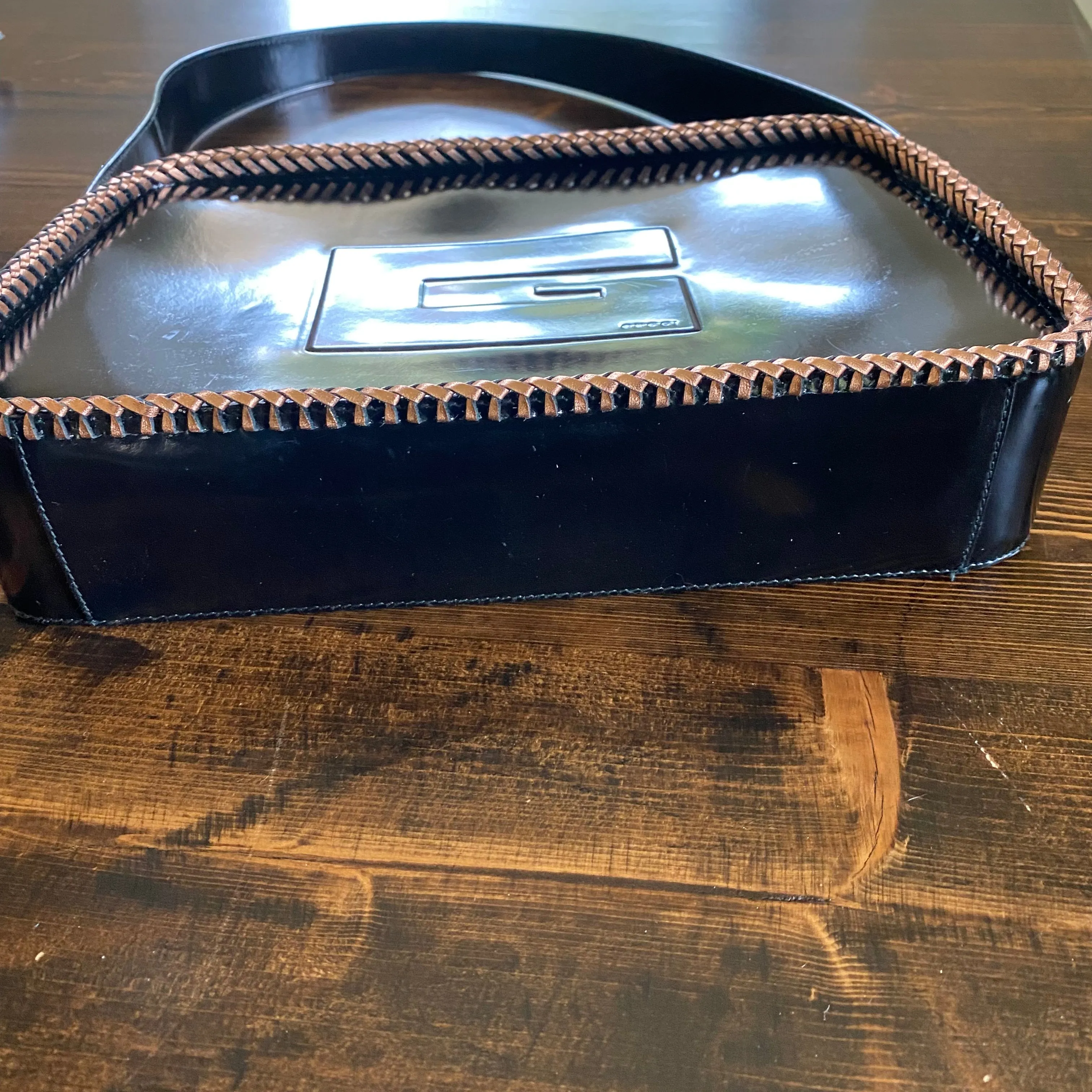 The Raven - Vintage Black Patent Gucci with Rose Gold Shoulder Bag