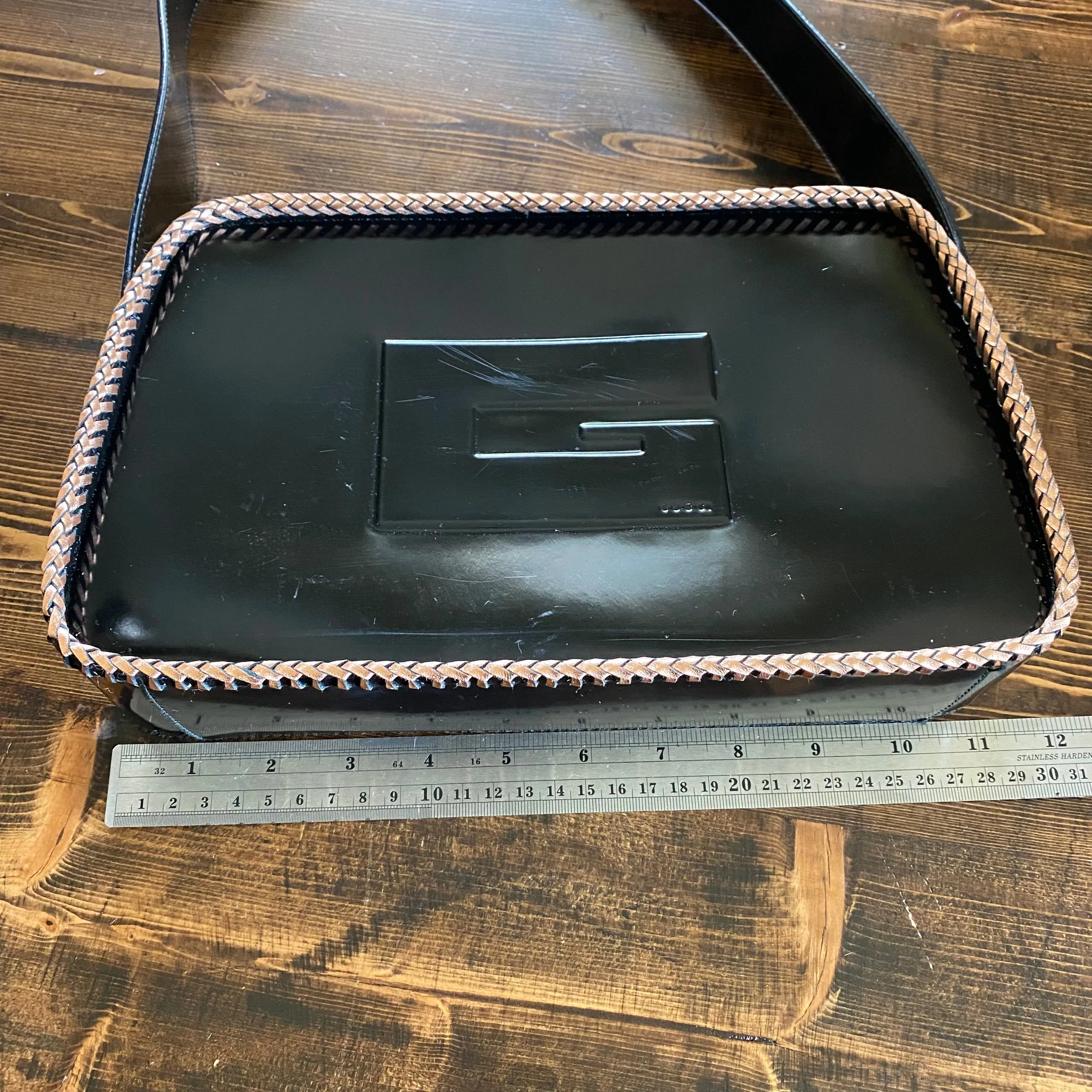 The Raven - Vintage Black Patent Gucci with Rose Gold Shoulder Bag